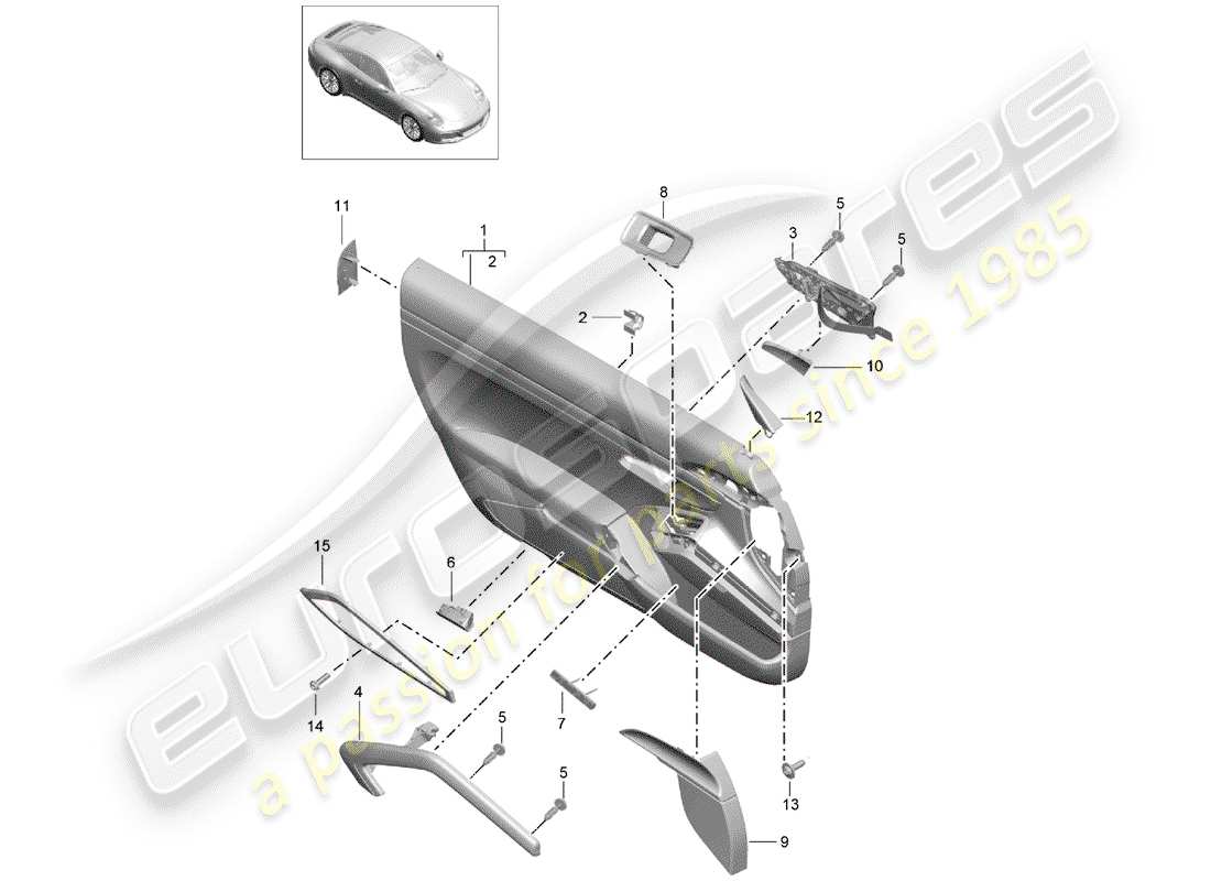 porsche 2018 (991-2) door panel parts diagram
