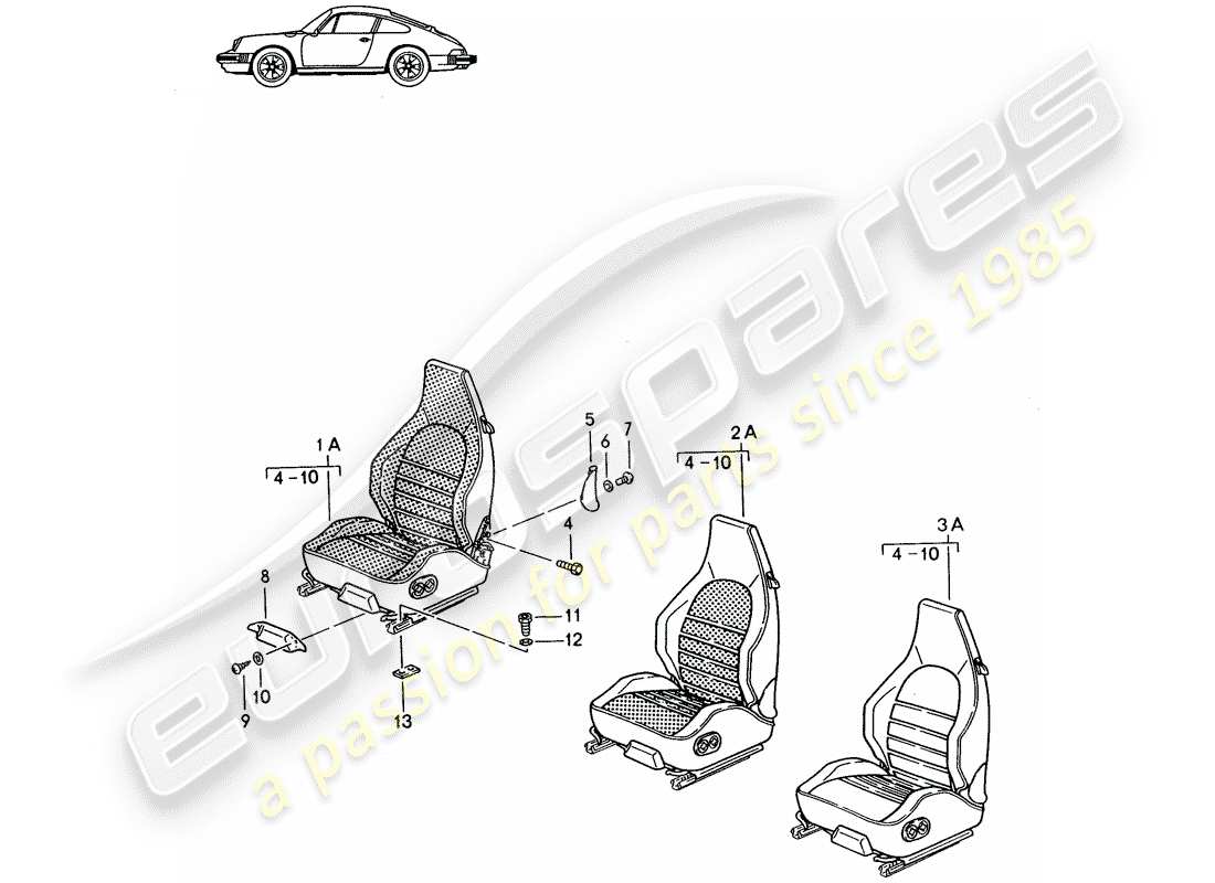 porsche seat 944/968/911/928 (1987) sports seat - complete - d - mj 1985>> - mj 1986 parts diagram