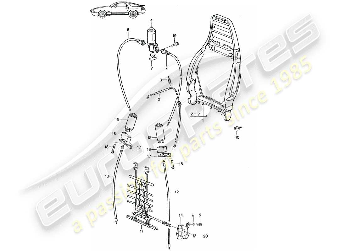 porsche seat 944/968/911/928 (1986) backrest frame - lumbar support - d - mj 1987>> parts diagram