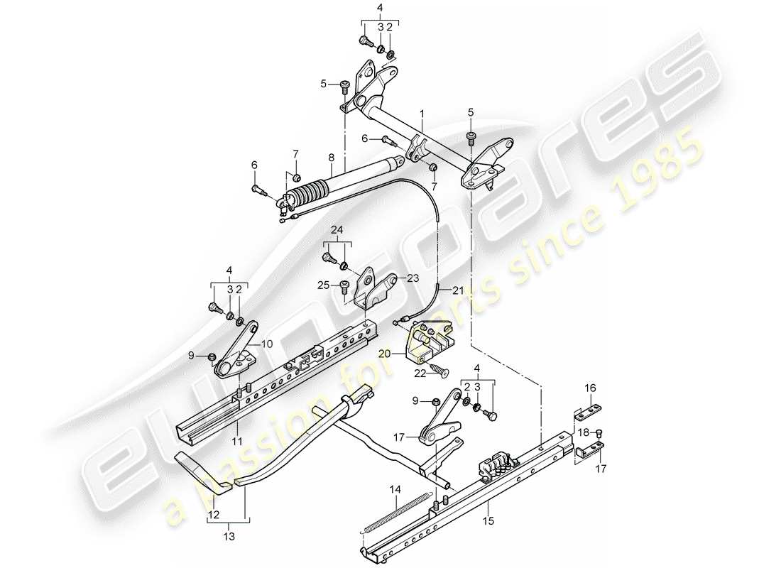 porsche 1998 (986 boxster) seat frame - standard seat - for vehicles with seat height - adjustment part diagram