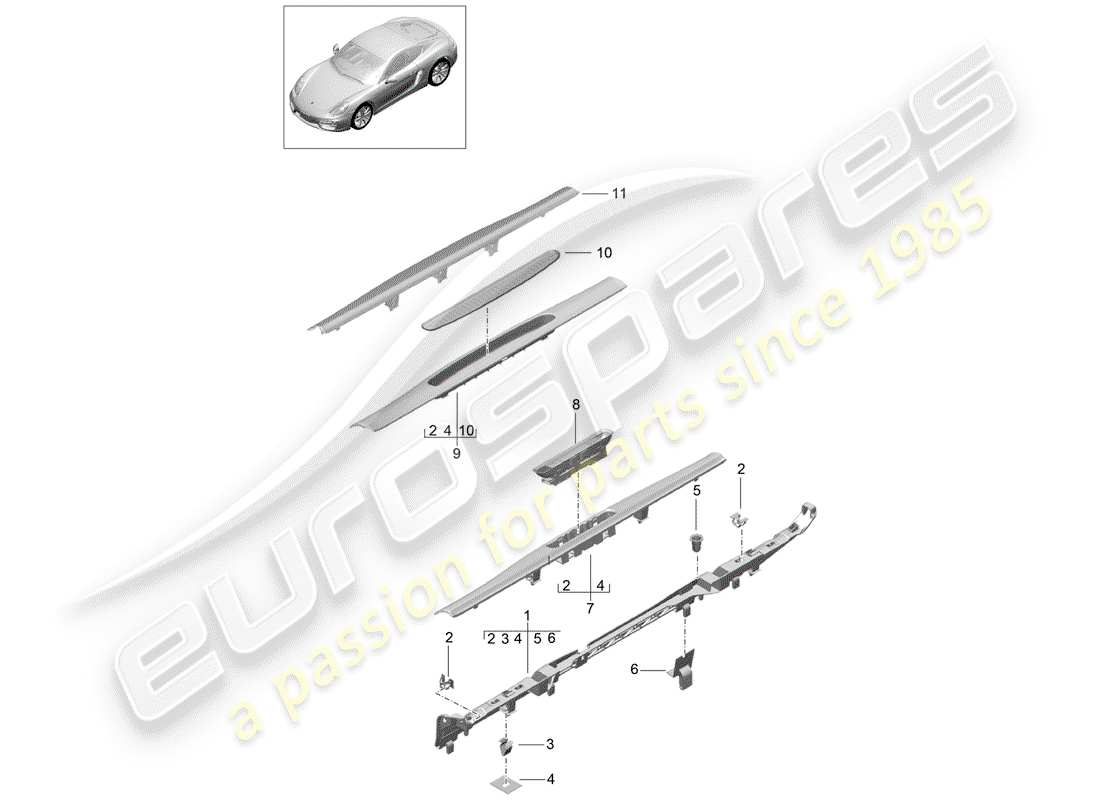 porsche 2014 (981 cayman) lining parts diagram
