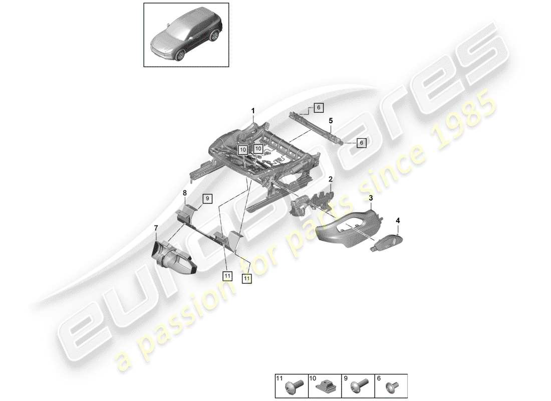 porsche 2020 (cayenne e3 9ya/9yb) seat frame part diagram