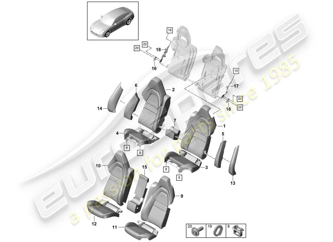 porsche 2018 (panamera 971-1) seat part diagram