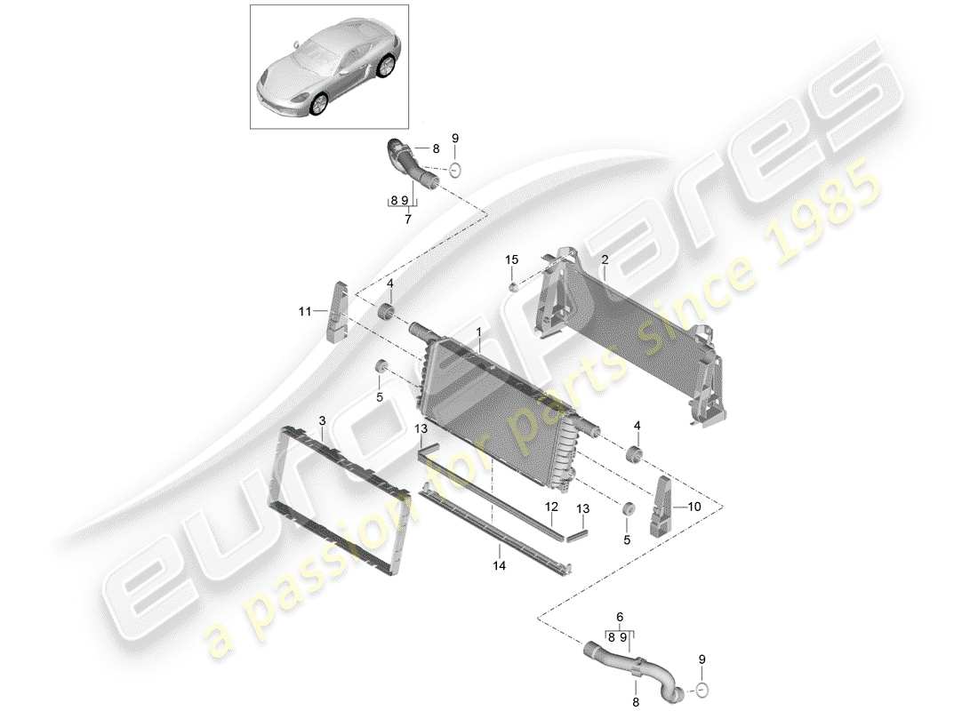 porsche 718 cayman (2018) radiator parts diagram
