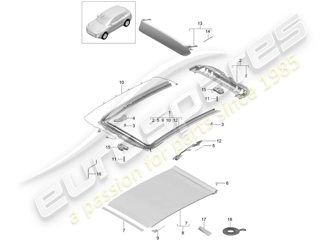porsche 2017 (macan) glass roof parts diagram