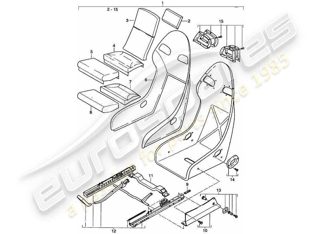 porsche 2002 (996 turbo / gt2) seat - leather parts diagram