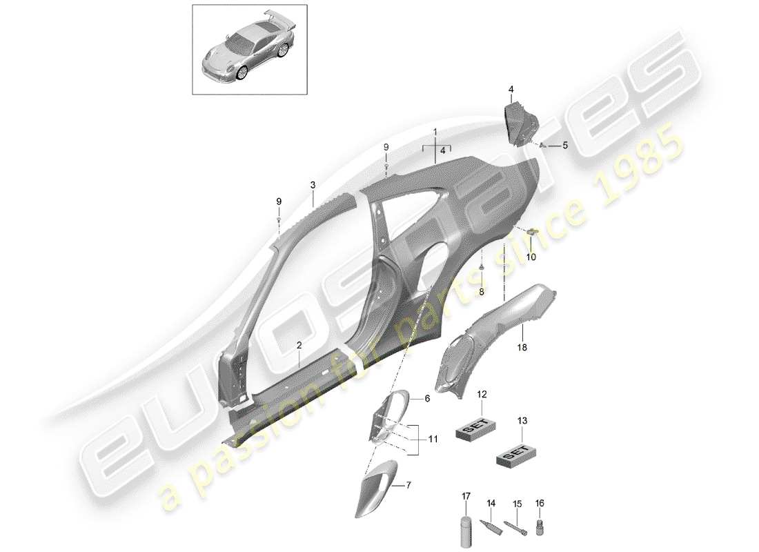porsche 2015 (991-1 turbo) side panel part diagram