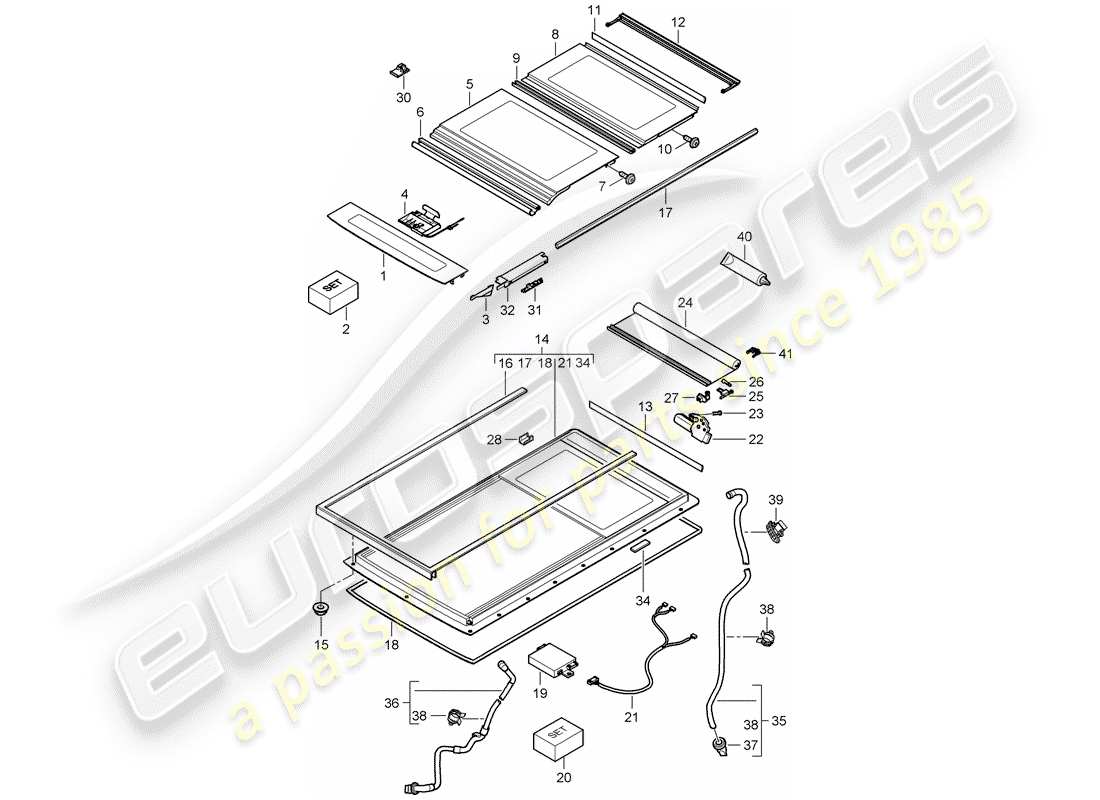porsche 2008 (cayenne e1 9pa) glass roof part diagram