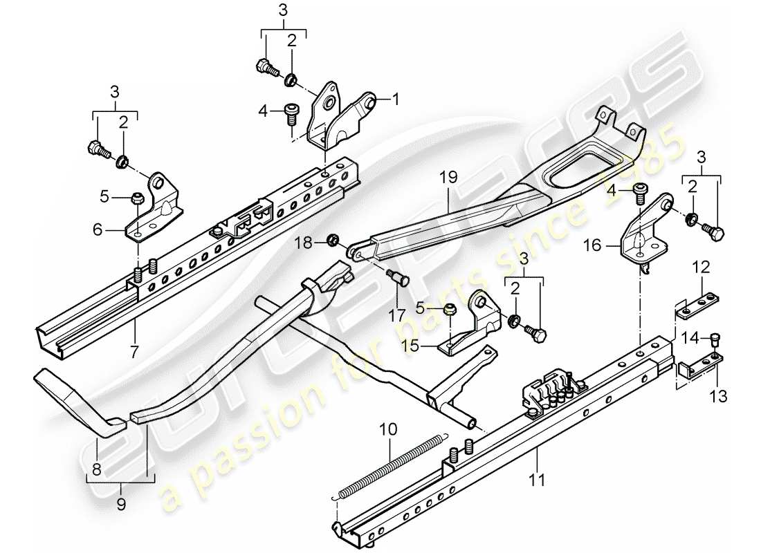 porsche 1998 (986 boxster) seat frame - standard seat part diagram