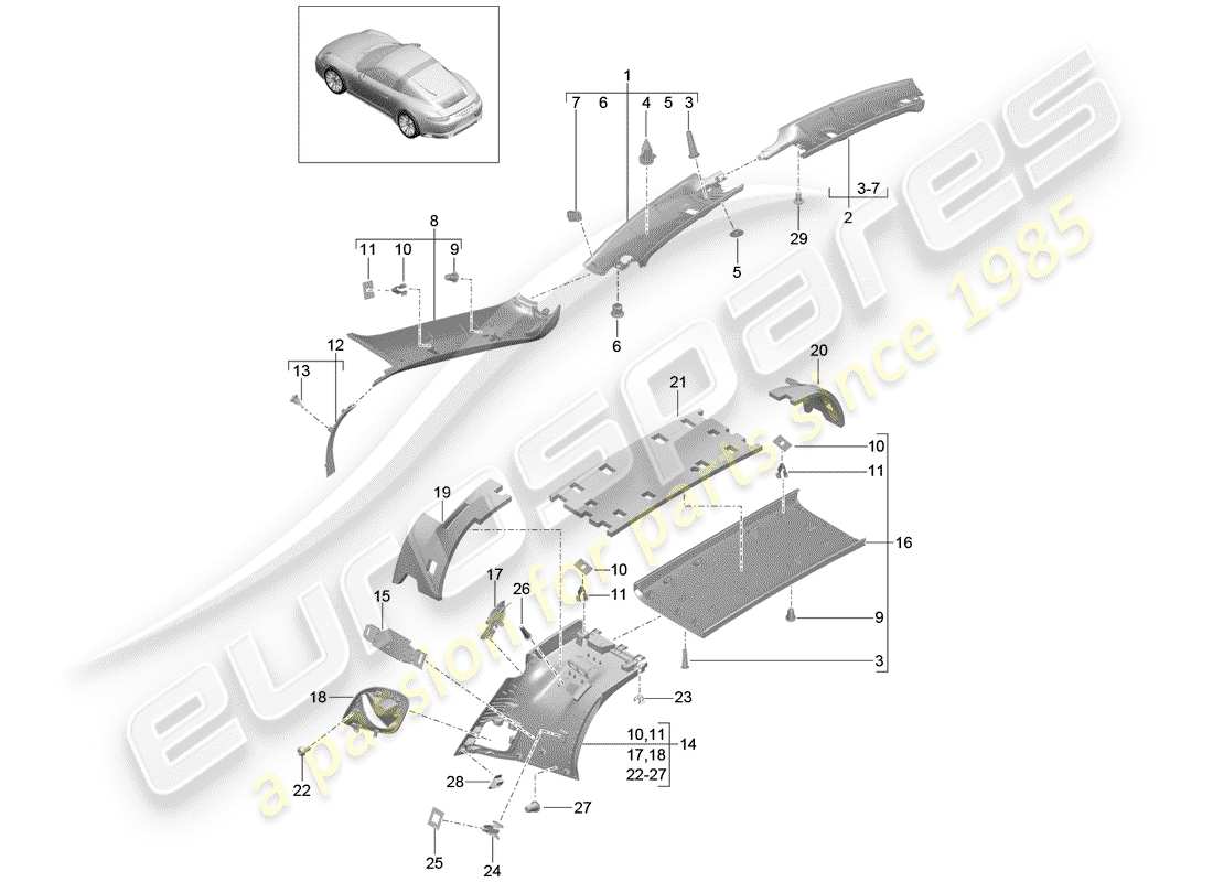 porsche 2018 (991-2) a-pillar parts diagram