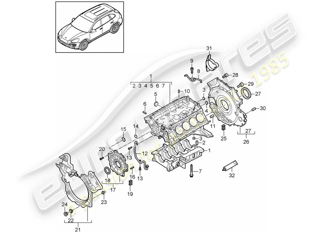 porsche 2016 (cayenne e2 92a) crankcase part diagram