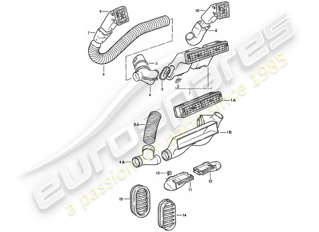 porsche 1983 (924) air vent - air hose - f >> 92-cn402 197 - f >> 93-cn100 305 - f >> 93-bn700 450 part diagram
