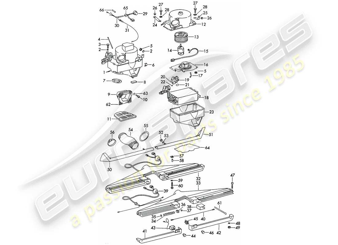 porsche 1973 (911) air conditioner - evaporator housing - complete - with: - air duct - not for: - (usa) part diagram