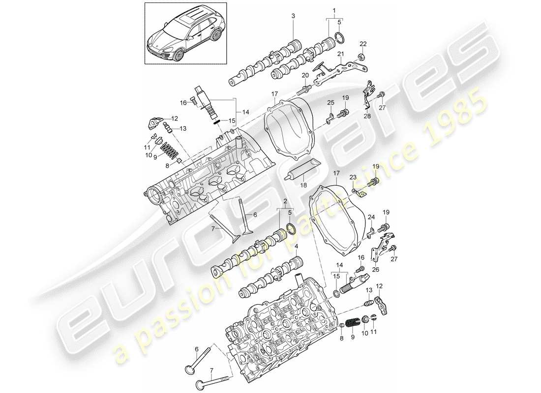 porsche 2014 (cayenne e2 92a) camshaft, valves part diagram