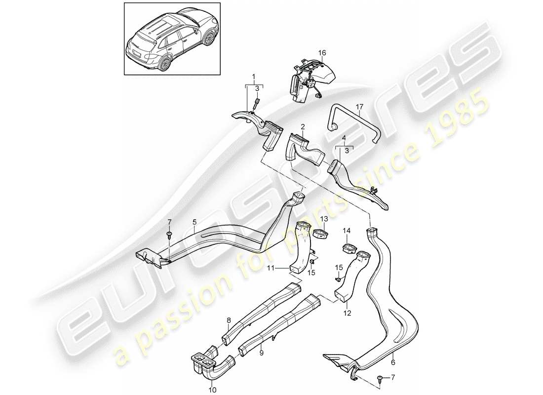 porsche 2018 (cayenne e2 92a) air duct parts diagram