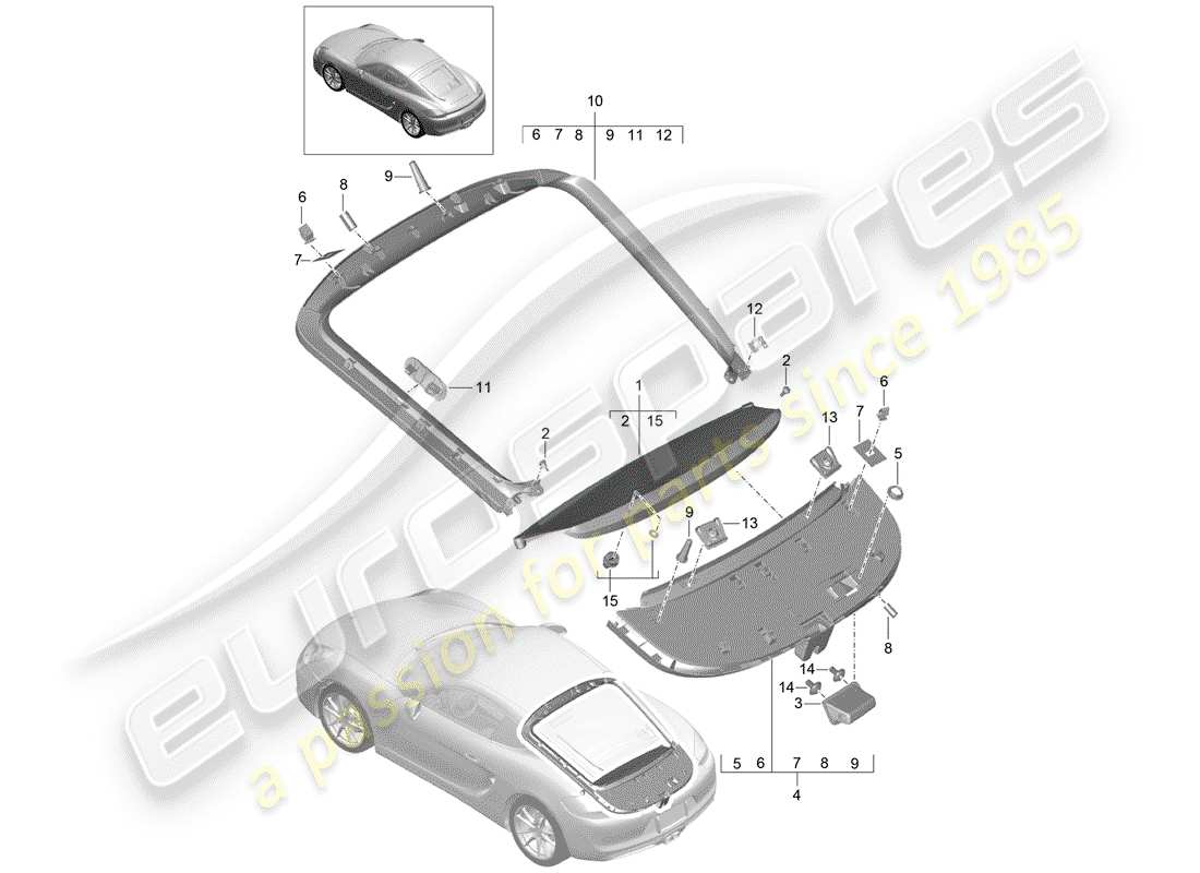 porsche 2016 (981 cayman) lining parts diagram