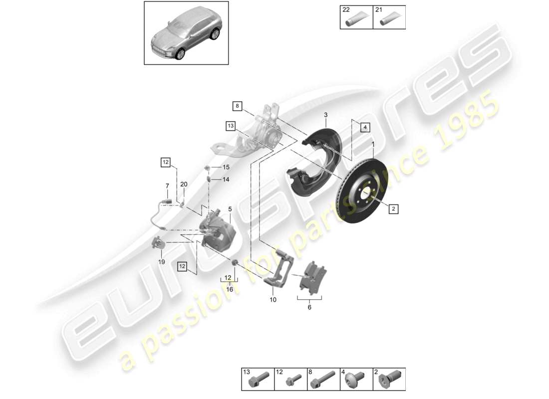 porsche 2020 (macan) disc brake pccb rear axle yellow d - mj 2022>> part diagram