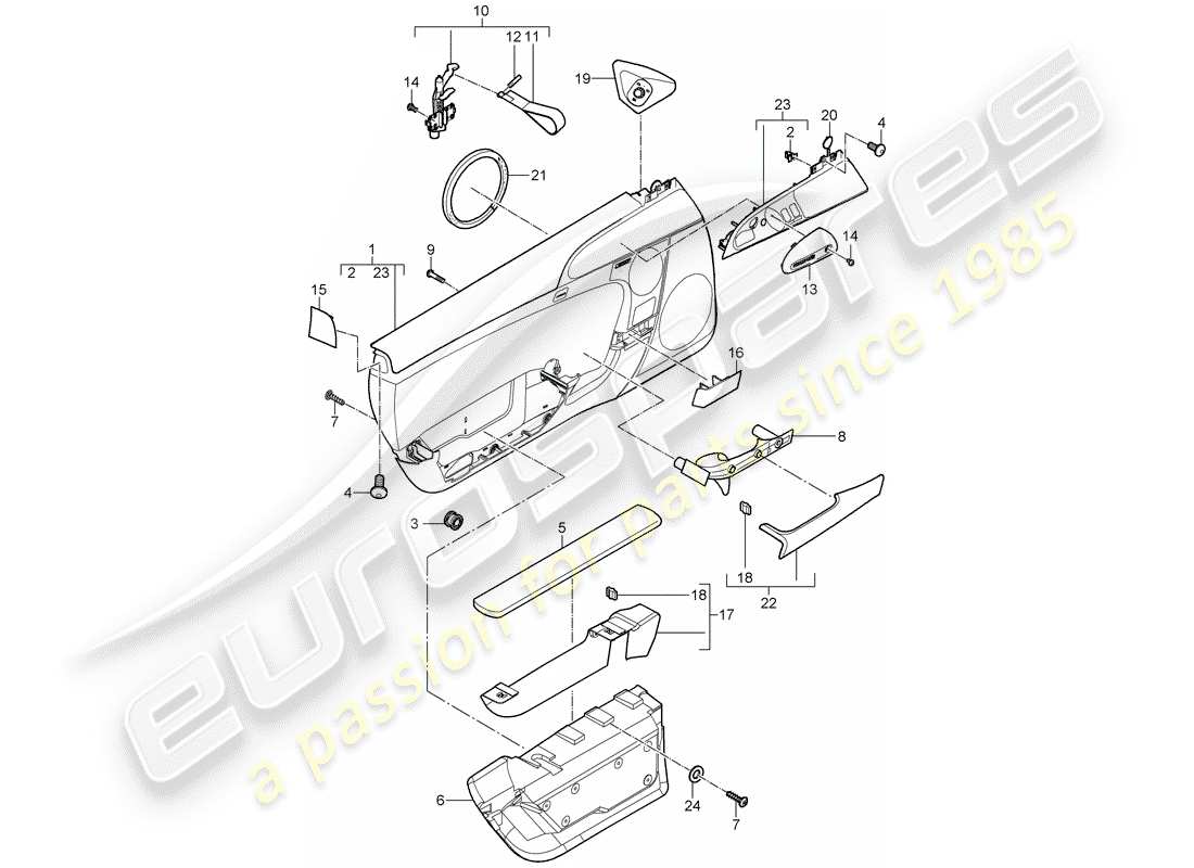 porsche 2007 (997-1 gt3) door panel part diagram