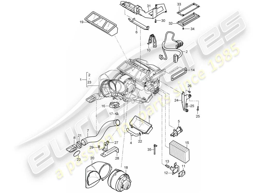 porsche 2004 (carrera gt) heater - air conditioner - single parts part diagram