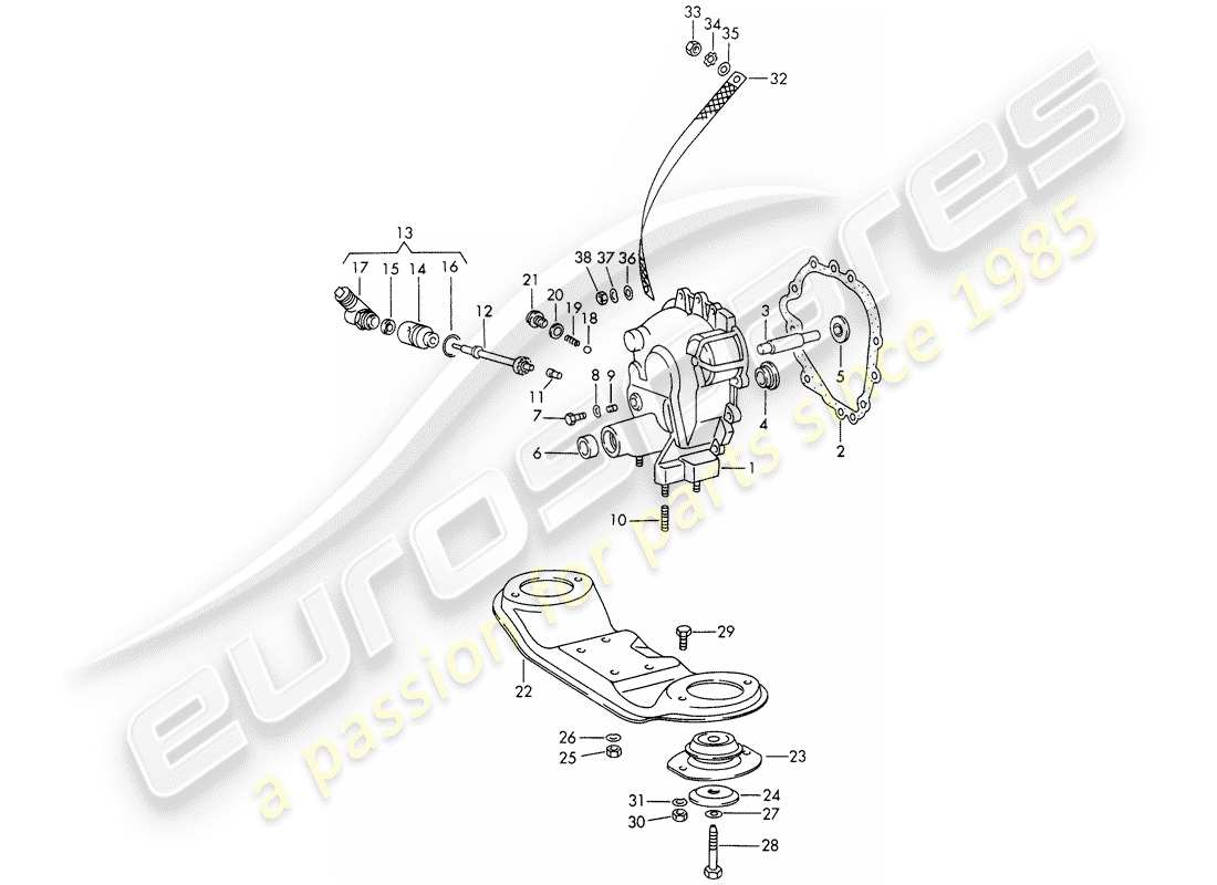 porsche 1973 (911) transmission cover - transmission suspension - sportomatic - typ 925 - d - mj 1972>> part diagram
