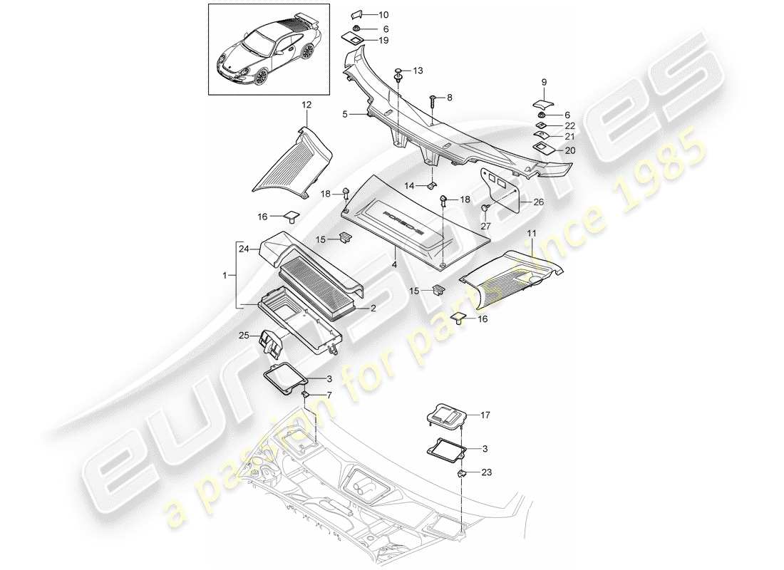 porsche 2007 (997-1 gt3) particulate filter part diagram