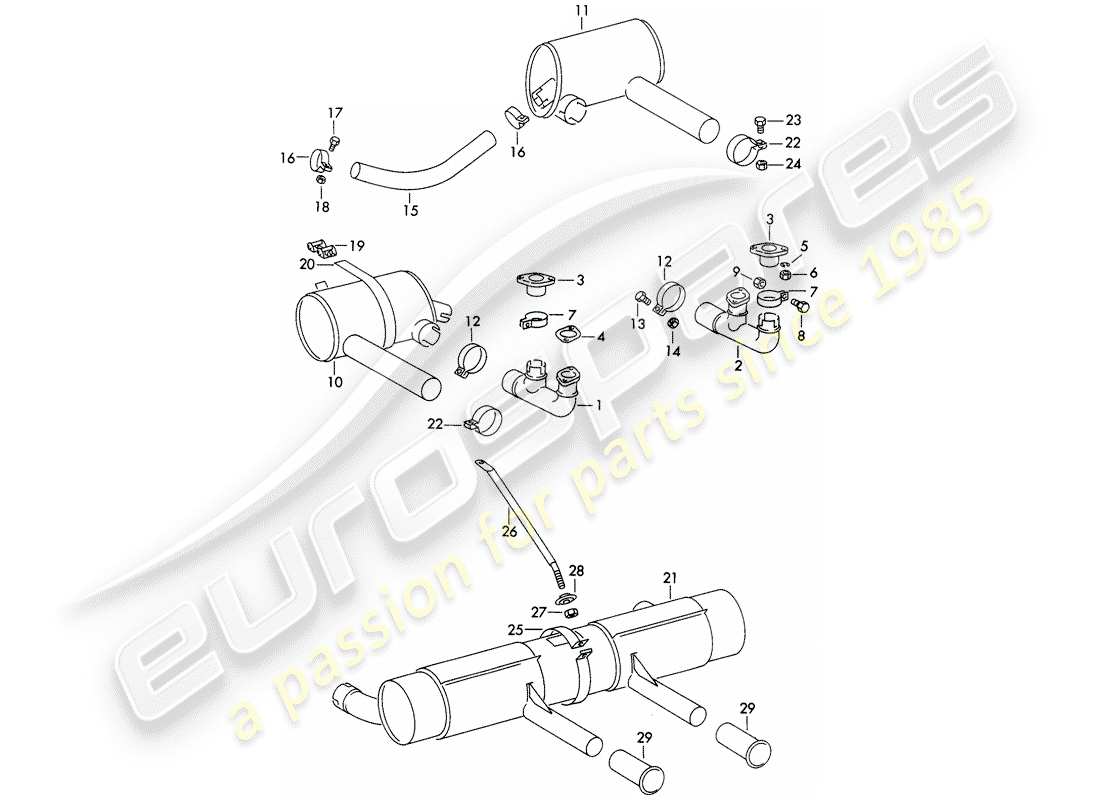 porsche 1959 (356/356a) exhaust system parts diagram