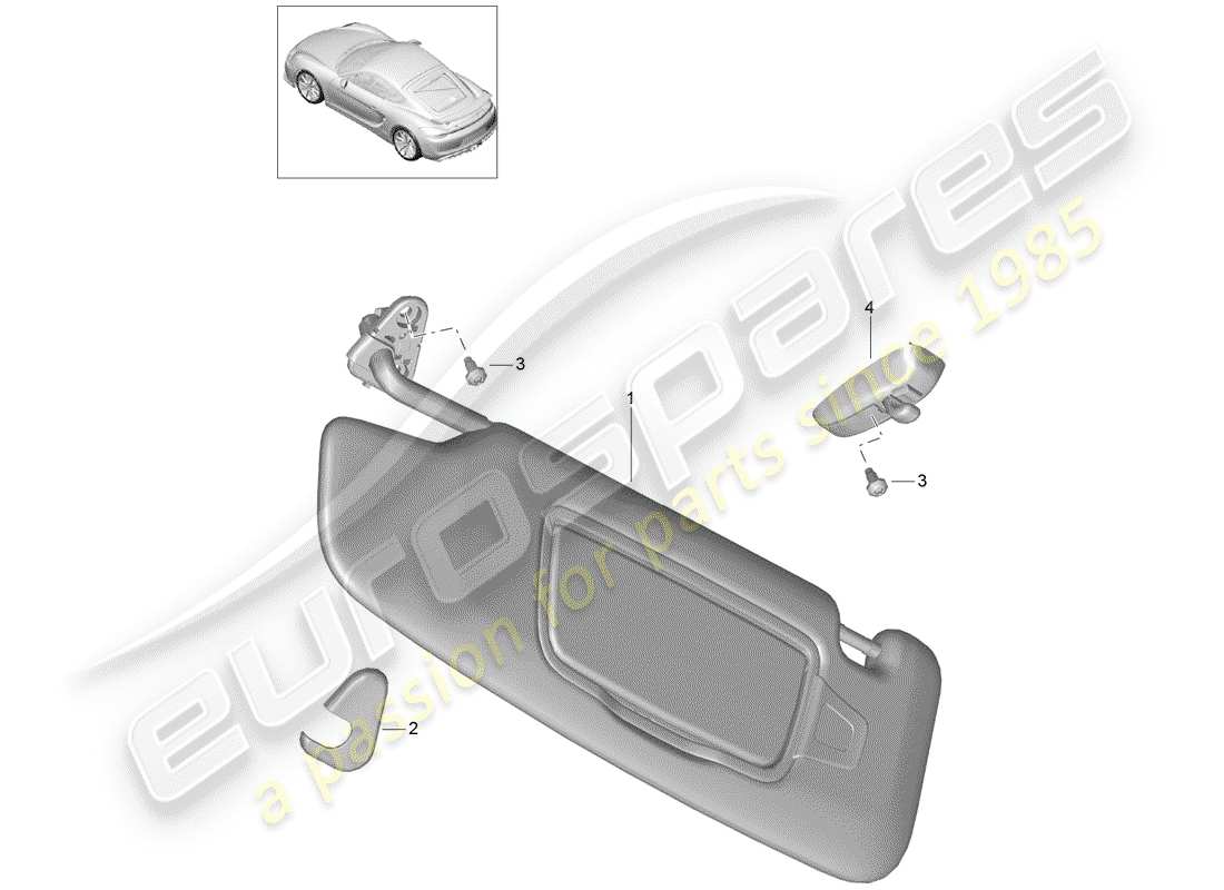 porsche 2016 (981 cayman gt4) sun vizors part diagram