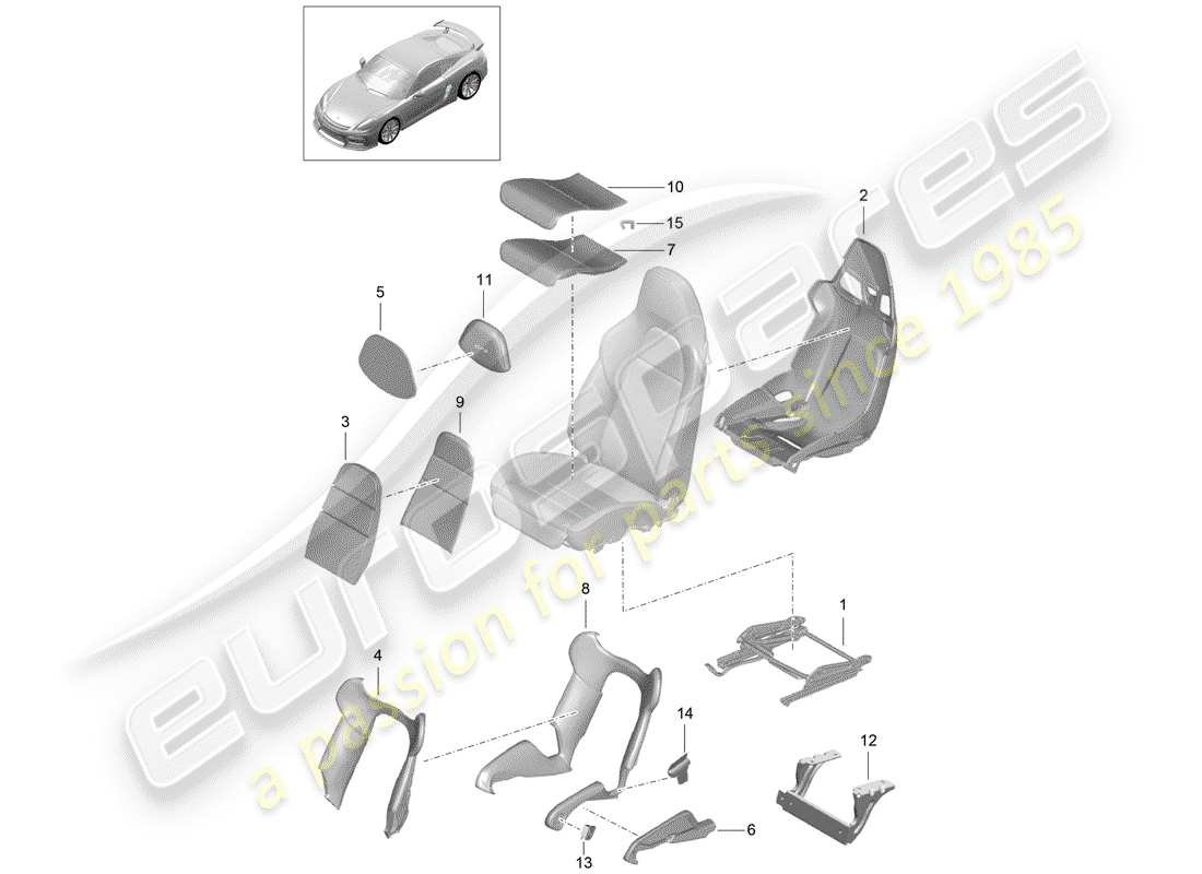porsche 2016 (981 cayman gt4) seat part diagram