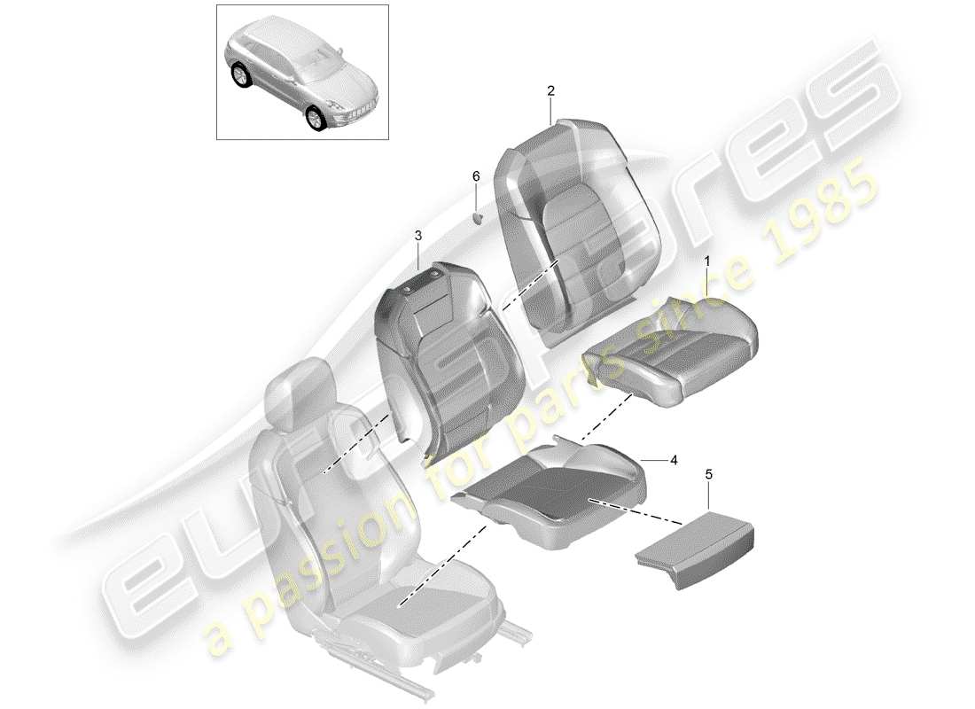 porsche 2018 (macan) backrest cover parts diagram
