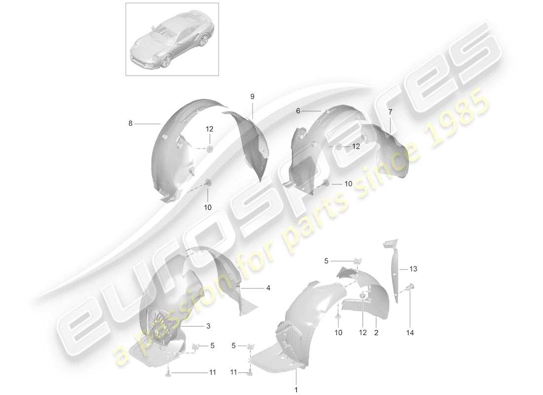 porsche 2019 (991-2 turbo) wheelhouse protector part diagram