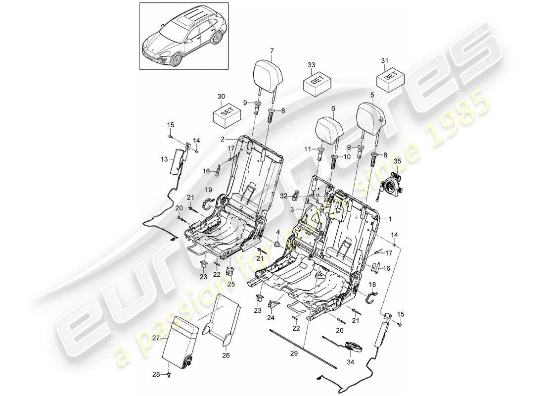 porsche 2012 (cayenne e2 92a) headrest part diagram