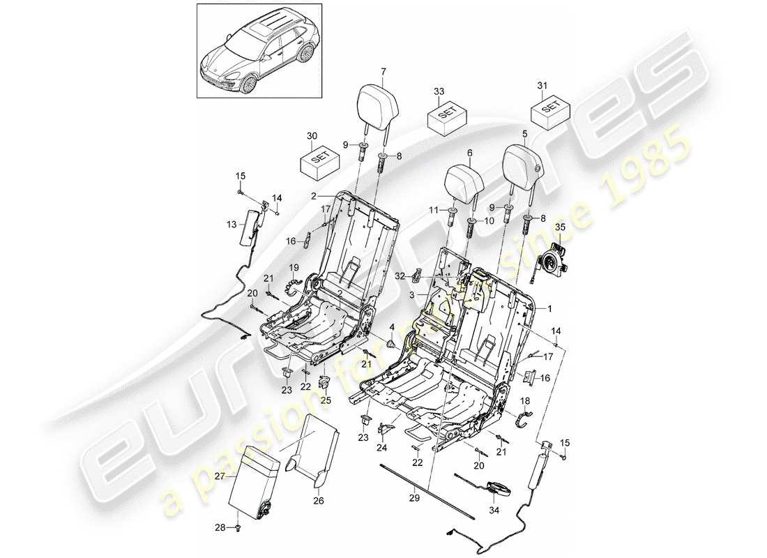 porsche cayenne e2 (2012) headrest parts diagram