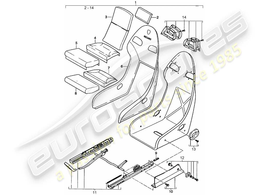 porsche 2000 (996) seat - with: part diagram