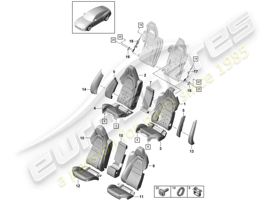 porsche 2018 (panamera 971-1) seat part diagram
