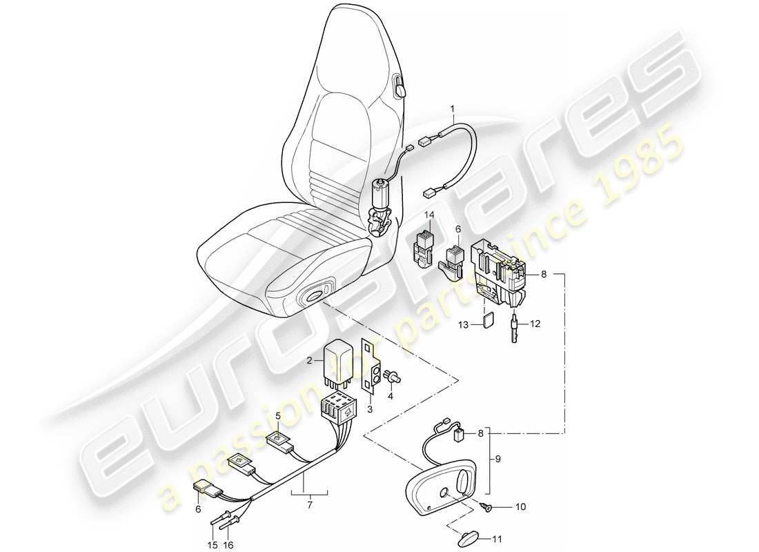 porsche 2000 (996) wiring harnesses - switch - standard seat - sports seat part diagram