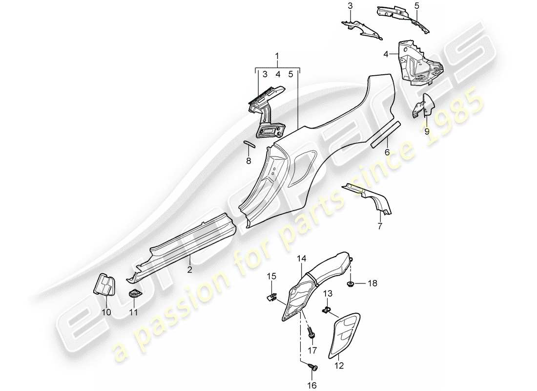 porsche 2009 997-2 turbo / gt2 side panel part diagram