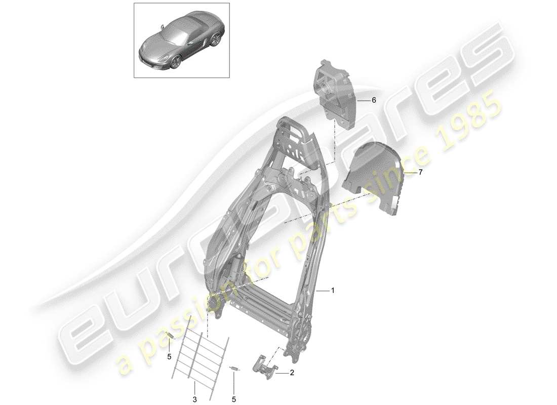 porsche 2013 (981 boxster) backrest frame parts diagram