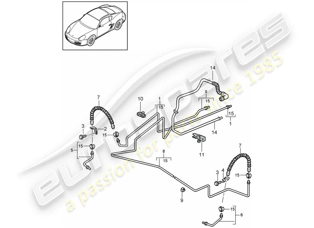 porsche 2010 (987 cayman) brake line part diagram