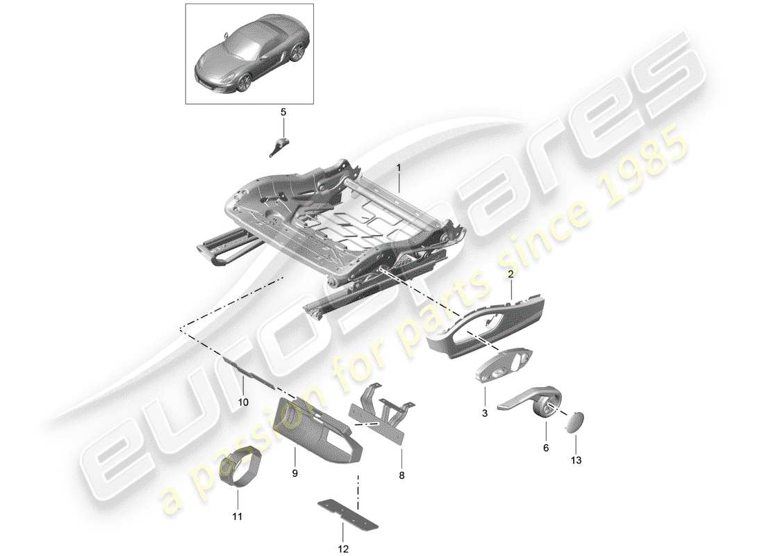 porsche 2012 (981 boxster) seat frame part diagram
