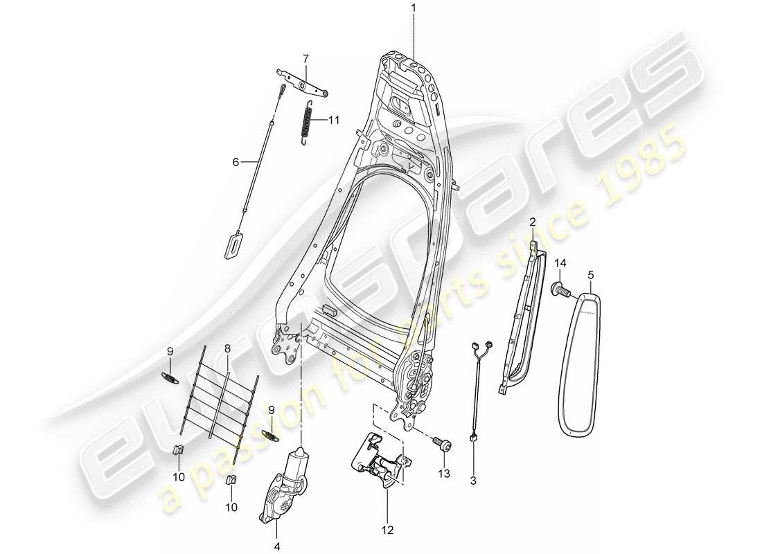 porsche 2006 (987 cayman) backrest frame part diagram