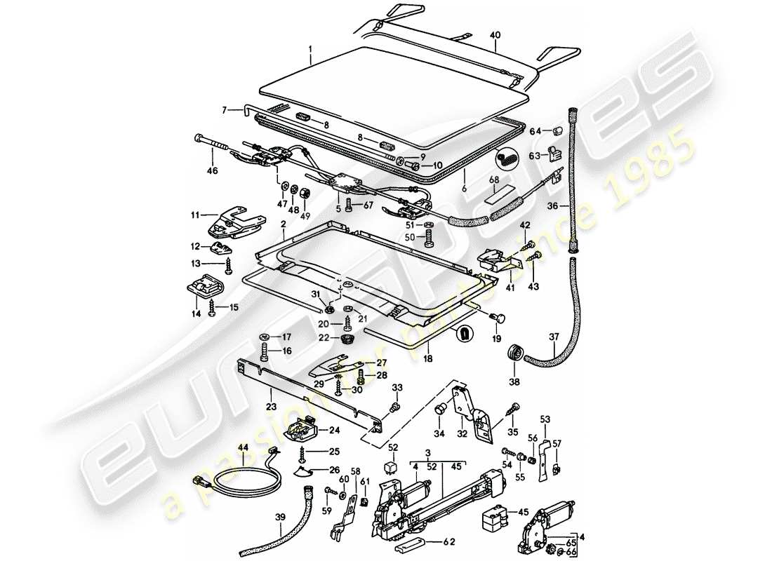 porsche 1982 (944) lifting roof - d - mj 1984>> parts diagram