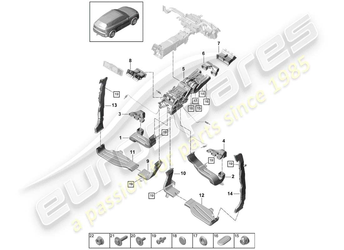 porsche 2020 (cayenne e3 9ya/9yb) air duct part diagram