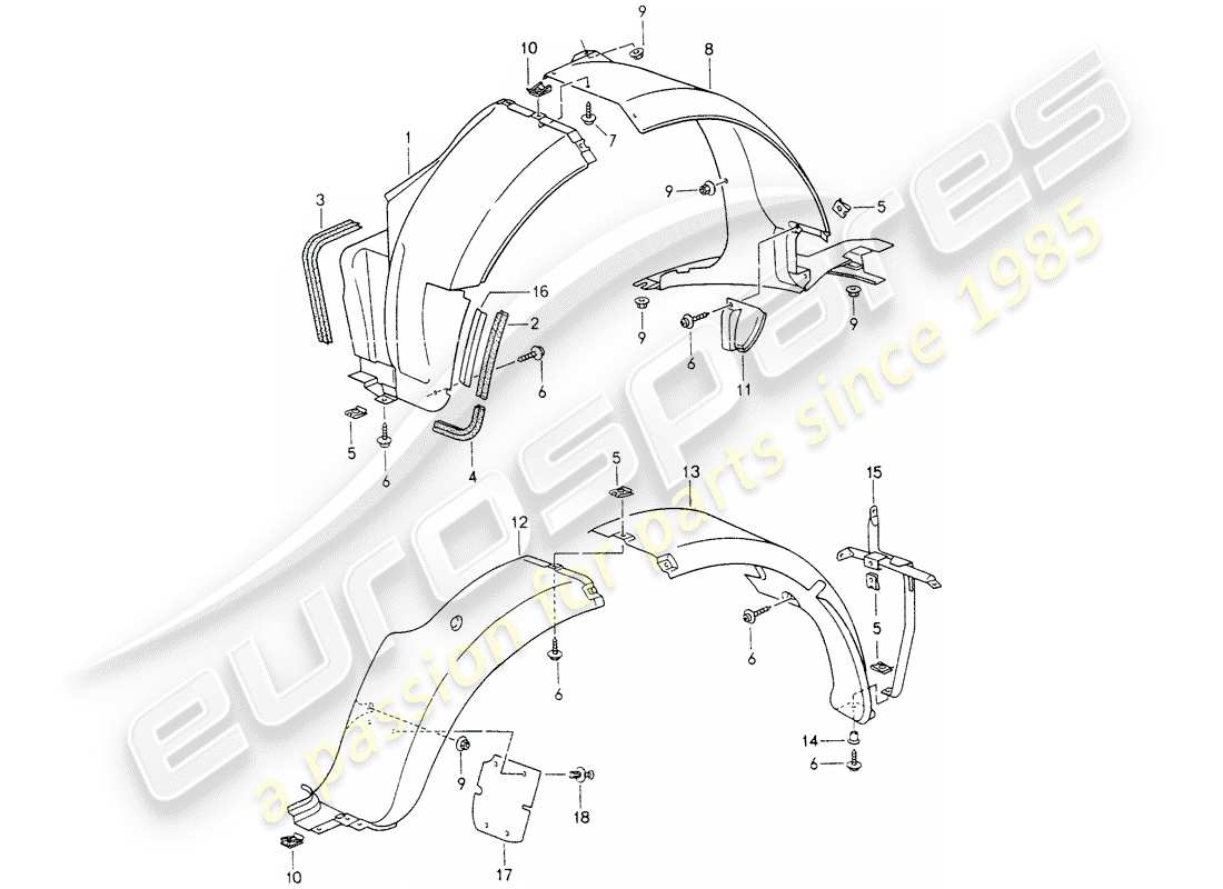 porsche 1995 (993) cover - for - wheel housing part diagram