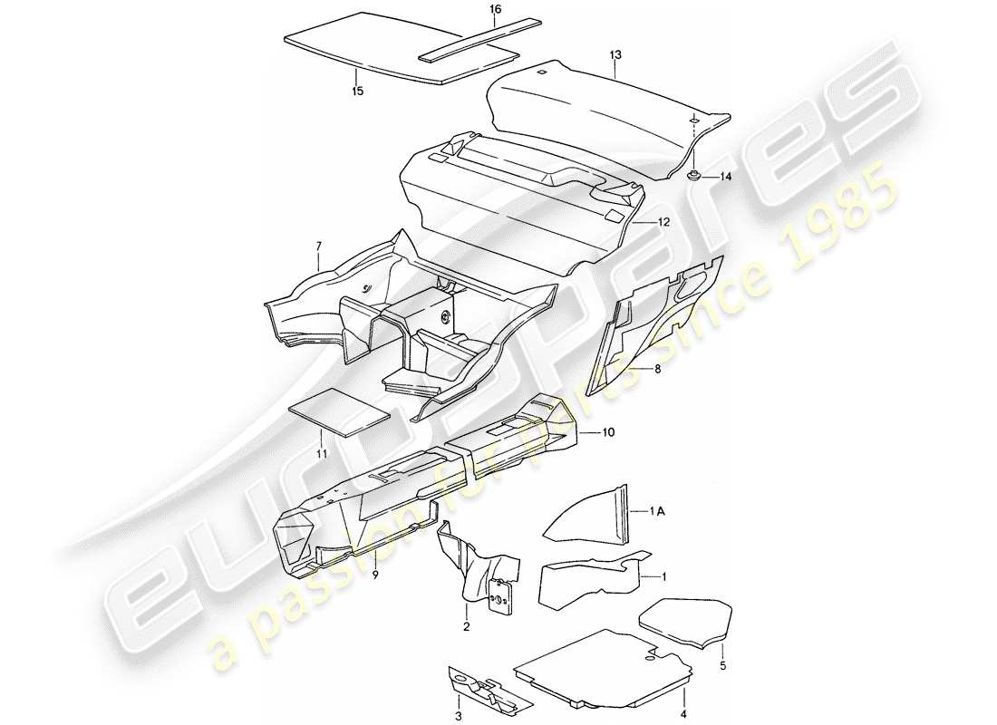 porsche 1995 (993) body shell - sound absorbers part diagram
