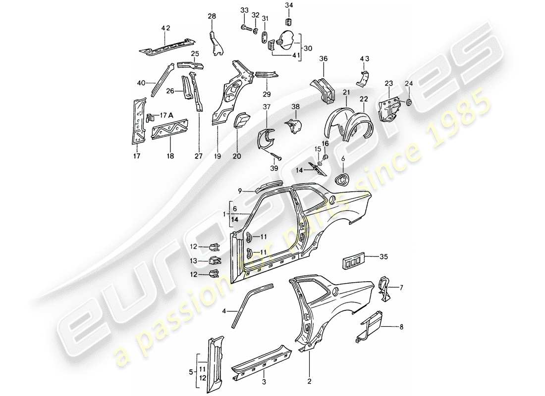porsche 1994 (968) side panel parts diagram
