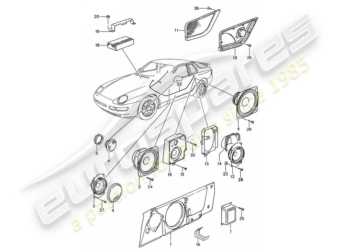 porsche 968 (1995) loudspeaker - sound system - amplifier - d - mj 1994>> part diagram