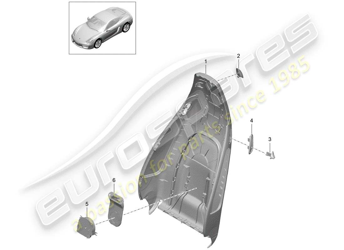 porsche 2014 (981 cayman) backrest shell parts diagram