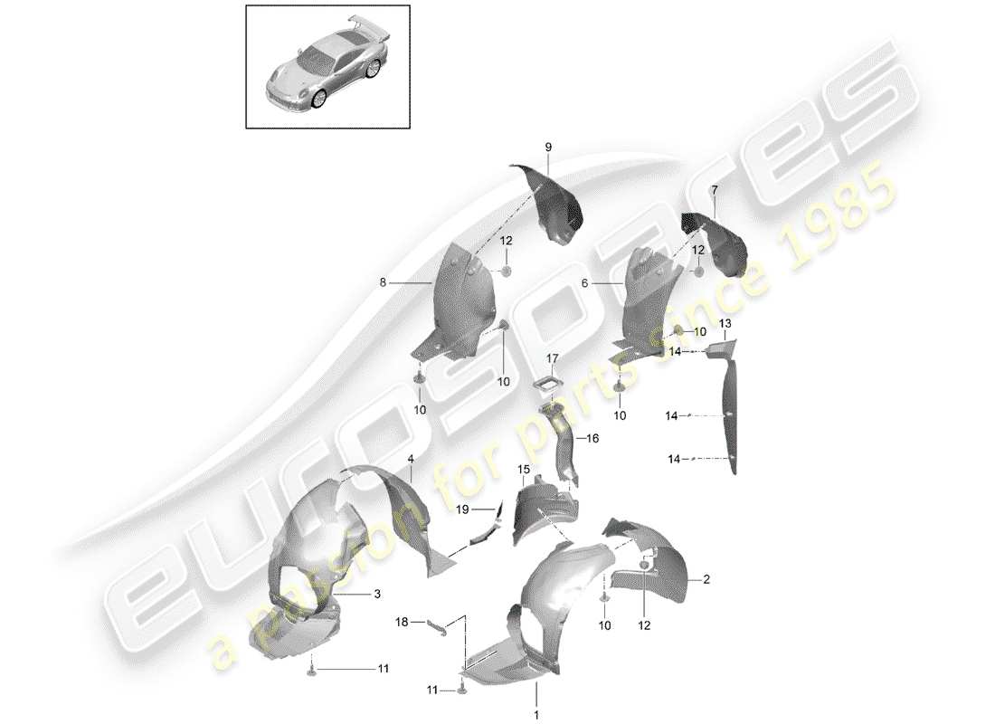 porsche 991 turbo (2014) wheelhouse protector part diagram