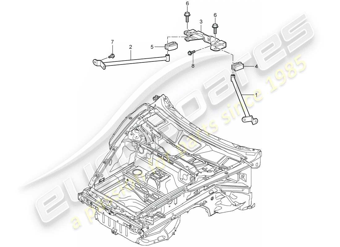 porsche 2009 997-2 turbo / gt2 dome strut part diagram