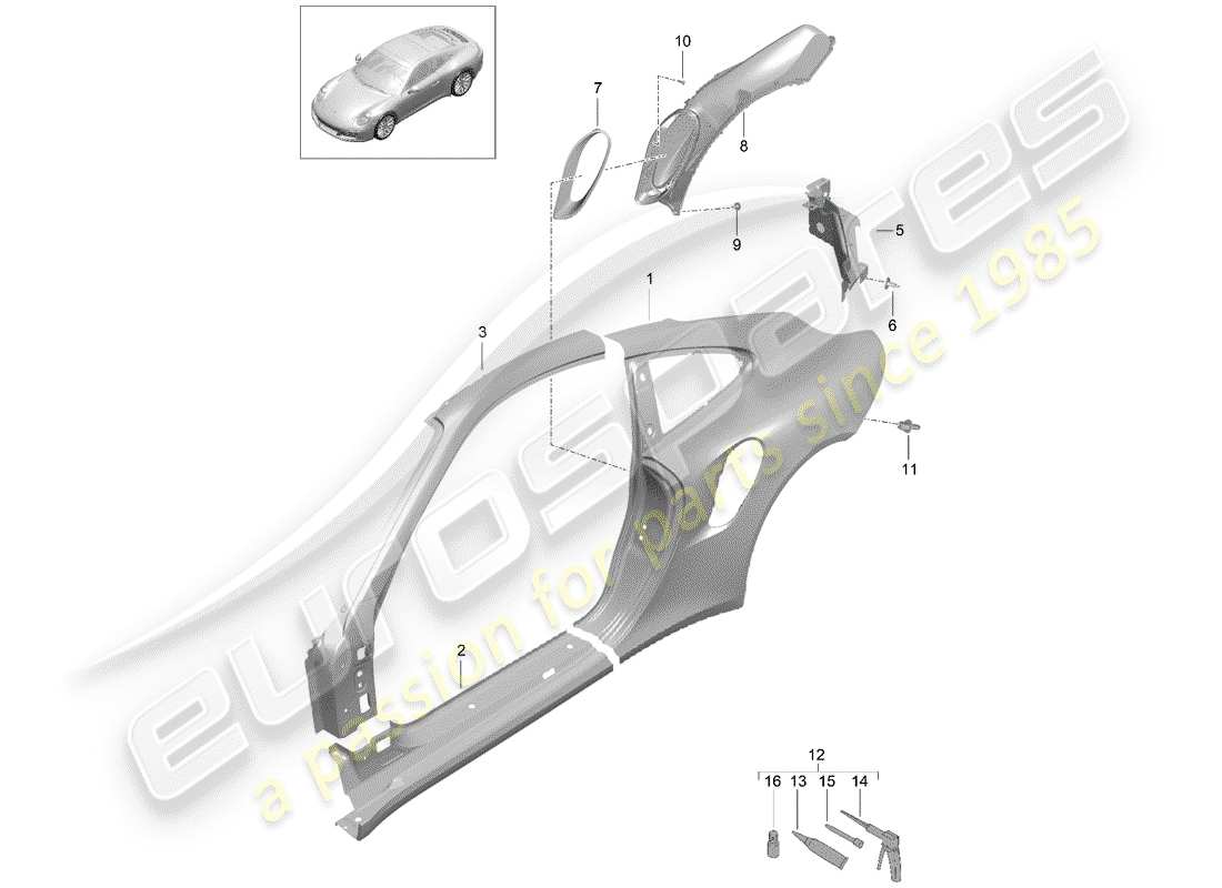 porsche 991 turbo (2014) side panel part diagram